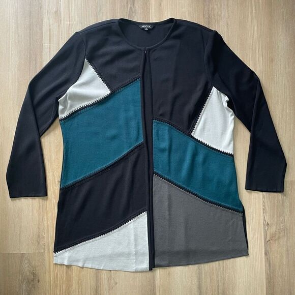 Misook Colorblock Whipstitch Knit Cardigan Sweater Women’s XL Black Blue - Picture 1 of 7